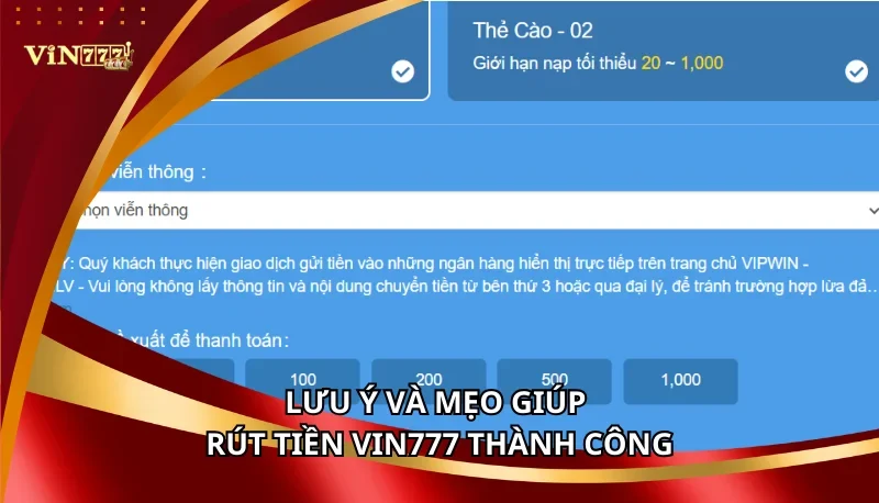 Rút Tiền Vin777: Quy Trình Nhanh Chóng, Bảo Mật Tuyệt Đối 6 Lưu ý và mẹo giúp rút tiền Vin777 thành công