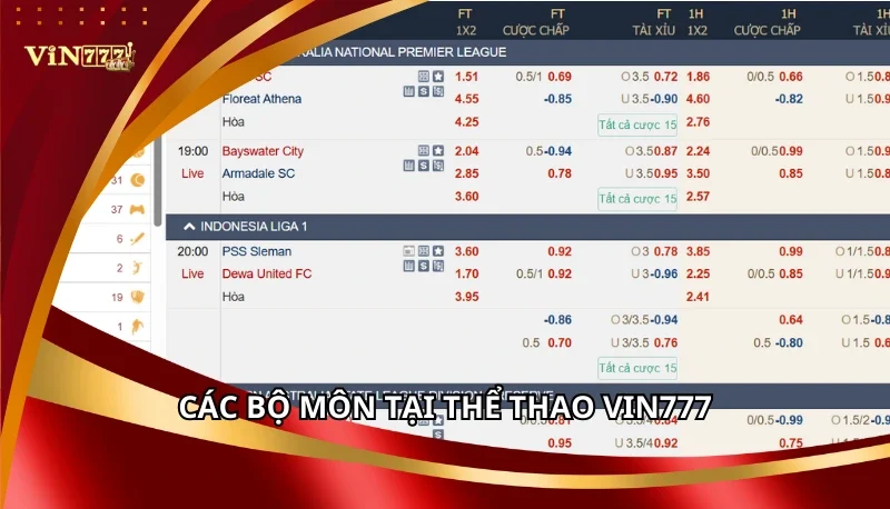 Thể Thao Vin777: Các Sảnh Thể Thao Chơi 100% Thắng 7 Các bộ môn tại Thể Thao Vin777