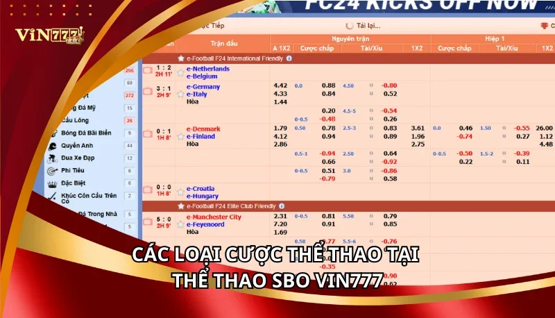 Các loại cược thể thao tại Thể Thao SBO Vin777