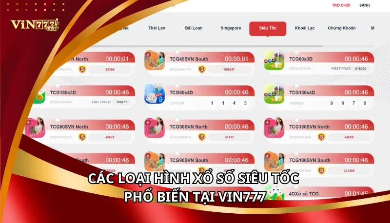 Các loại hình xổ số siêu tốc phổ biến tại Vin777