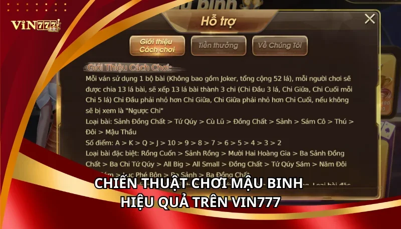 Chiến thuật chơi Mậu Binh hiệu quả trên Vin777