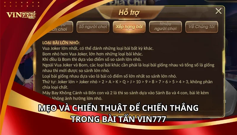 Bài Tấn Vin777: Thuật Ngữ Và Các Quy Tắc Đặc Biệt Cho Tân Thủ 7 Mẹo và chiến thuật để chiến thắng trong Bài Tấn Vin777