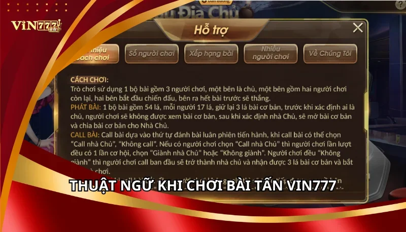 Bài Tấn Vin777: Thuật Ngữ Và Các Quy Tắc Đặc Biệt Cho Tân Thủ 6 Thuật ngữ khi chơi Bài Tấn Vin777
