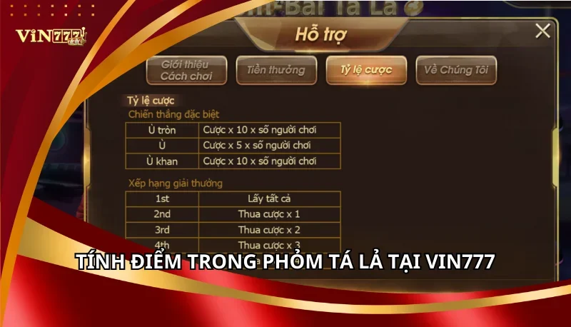 Tính điểm trong Phỏm Tá Lả tại Vin777
